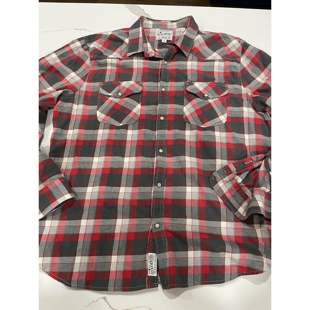 LUCKY BRAND Men's Sz‎ XL Long Sleeve Plaid Pearl Snap Western Shirt AK107